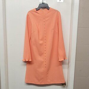 Vintage Peachy Orange Flared Sleeve Button-Up Dress - Size M